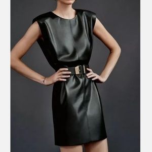 ZARA NWT Shoulder Pad Faux Leather Black Shift Dress